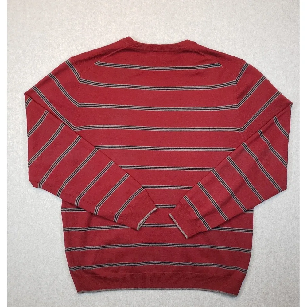 Brooks Brothers 346 Merino Wool Sweater Mens Burgandy‎ Striped Size XL Pullover